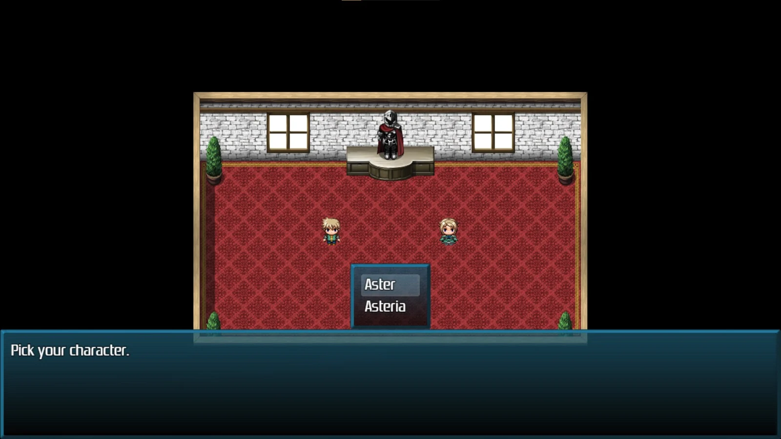 Christmas in Peril character selection scene inside a decorated room.