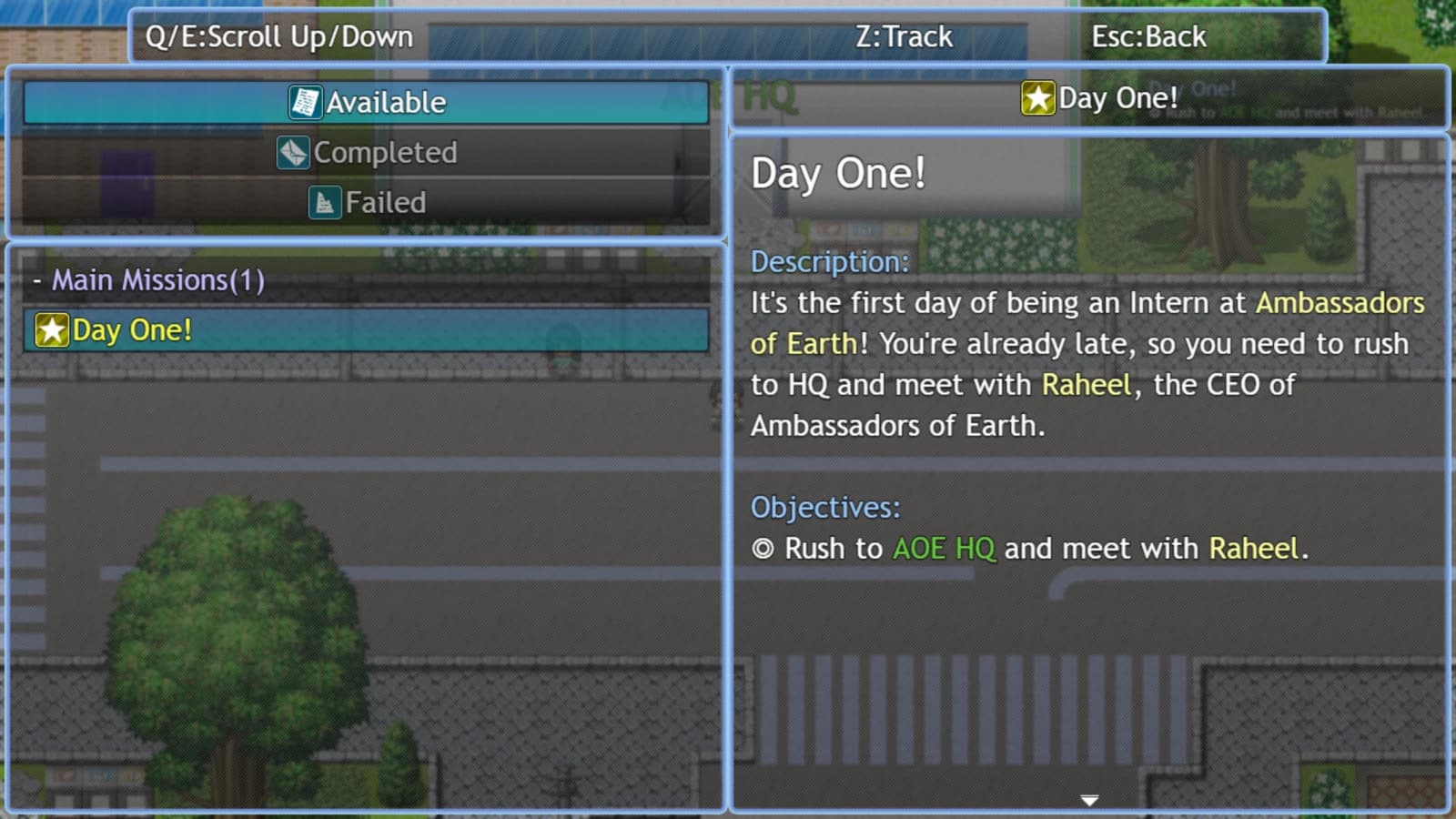 Pursuit for Gaia Mission System showing the Day One mission and its objectives.
